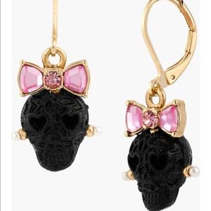 Betsey Johnson Bow Lace Skull Drop Earrings